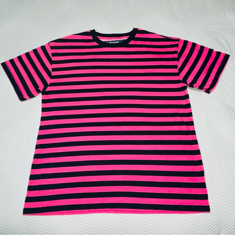 PacSun Pink‎ and Black Striped Short Sleeve Tee